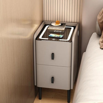 12" Champagne Modern Narrow Bedside Table - Wood with Lighted Drawers & Wireless Charging